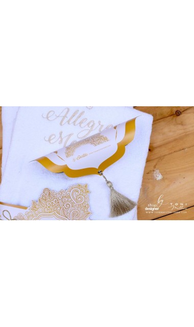 Trusou botez alb cu gold elegant si special cu broderie customizata Boho 13